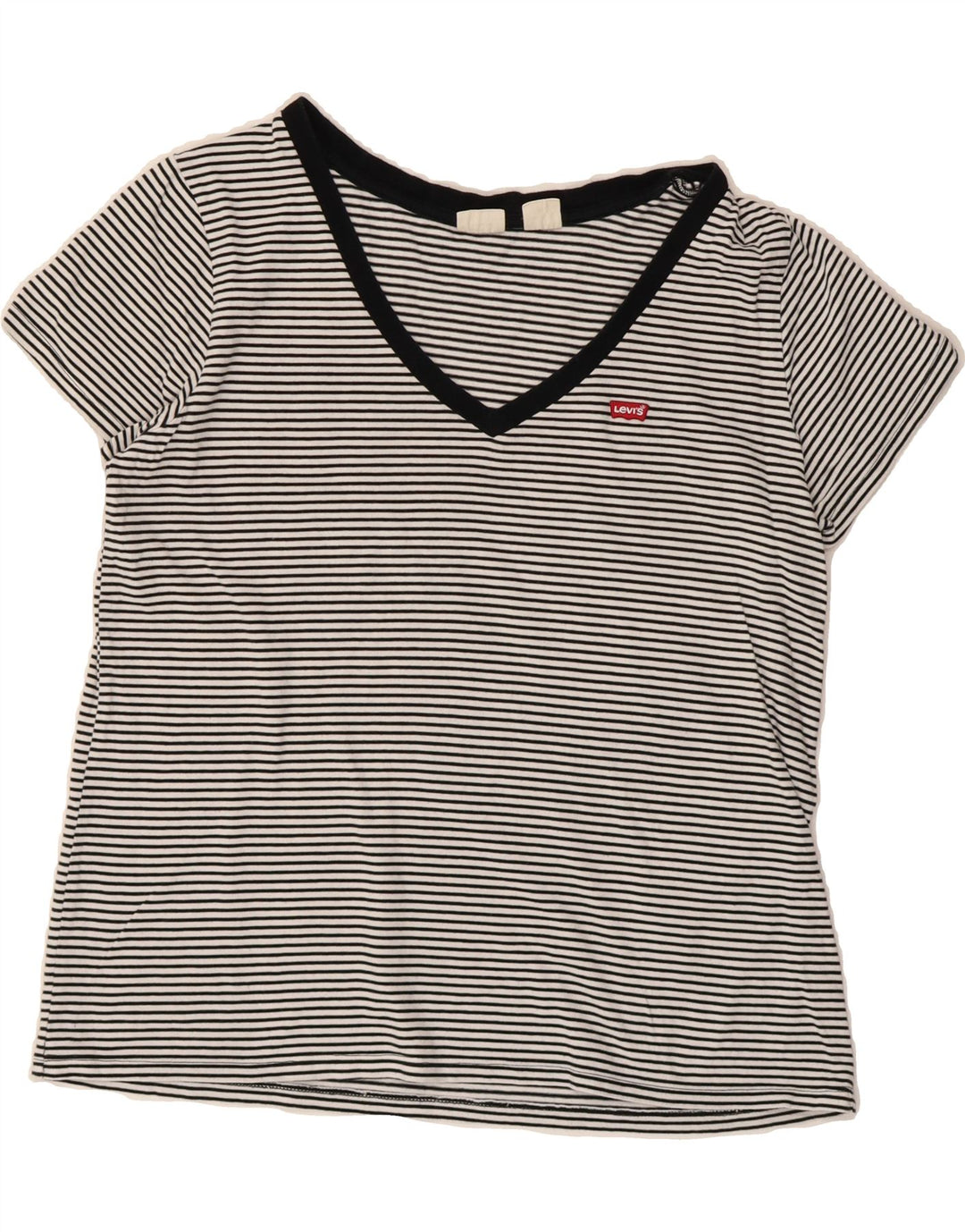 LEVI'S Womens T-Shirt Top UK 16 Large White Striped Vintage Levi's and Second-Hand Levi's from Messina Hembry 