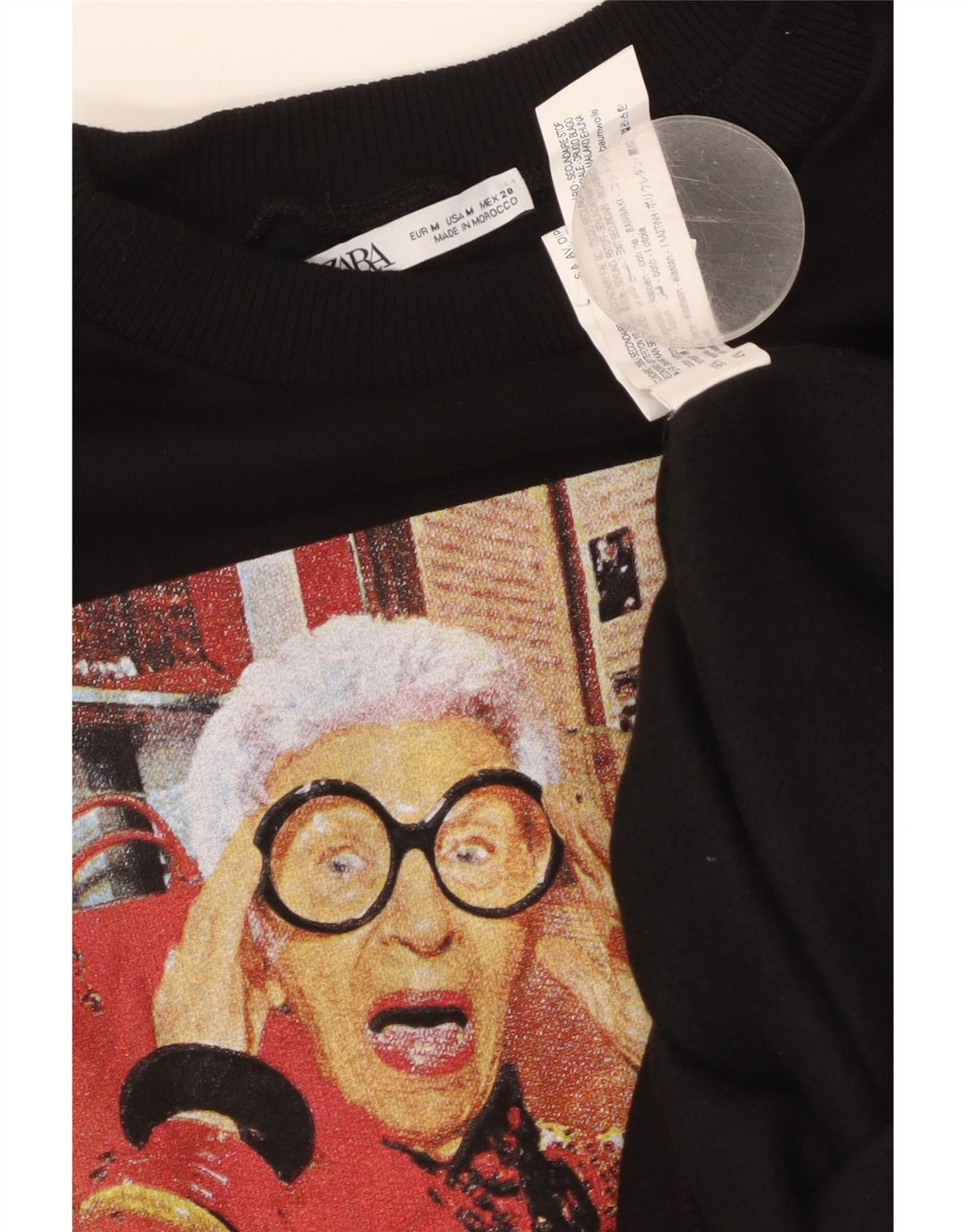 ZARA ženski džemper s grafičkim motivima UK 14 srednje crni pamuk