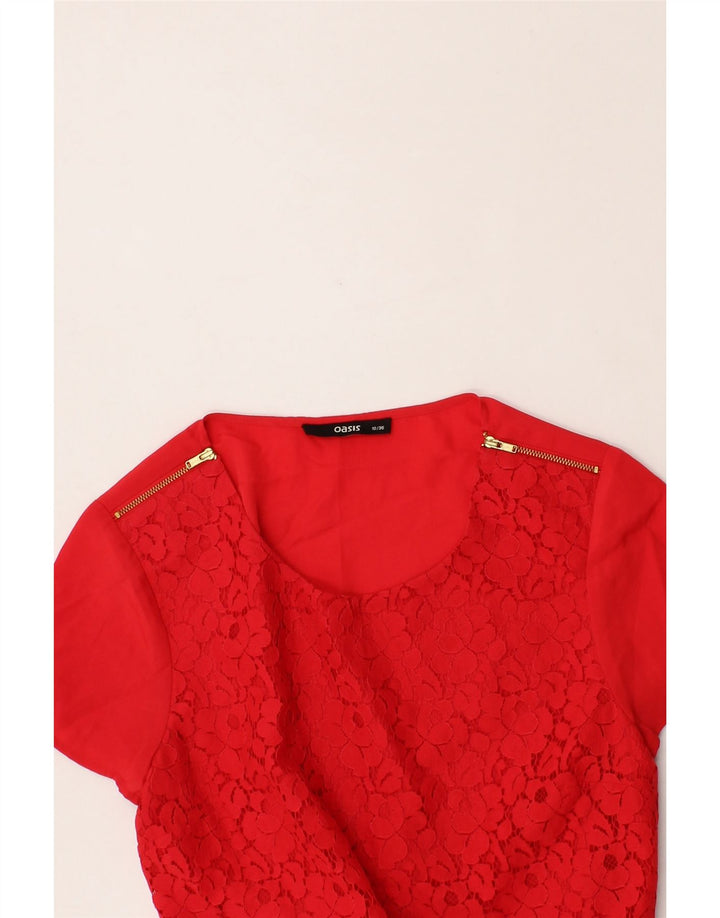 OASIS Womens Blouse Top UK 10 Small Red Floral Polyester Vintage Oasis and Second-Hand Oasis from Messina Hembry 