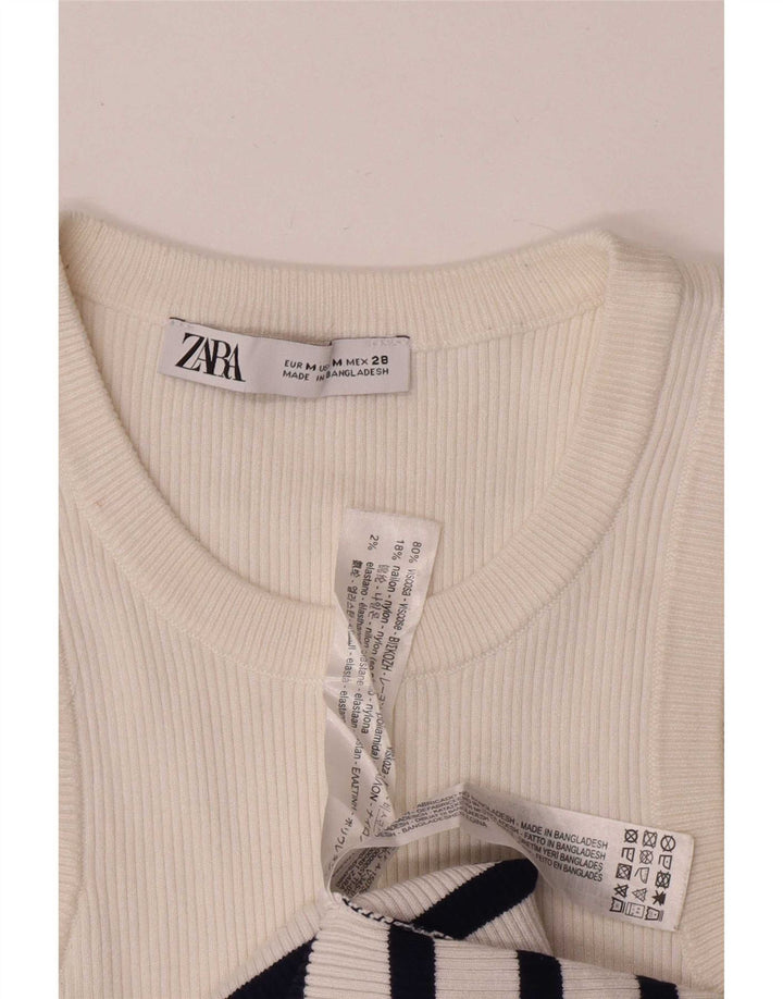 Zara ženski kratki prsluk UK 12 srednje bijele pruge od viskoze