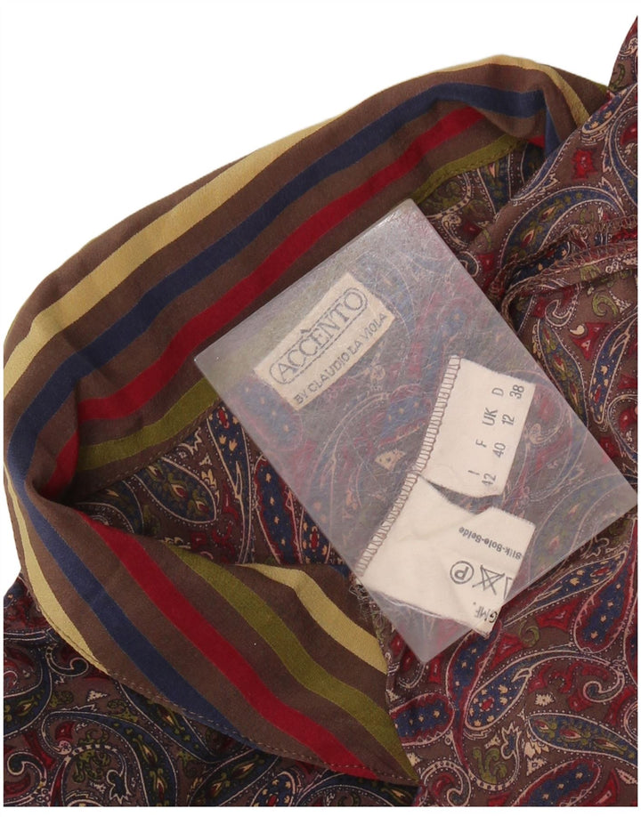 VINTAGE Ženska košulja bluza UK 12 Srednje raznobojna svila s paisley motivima