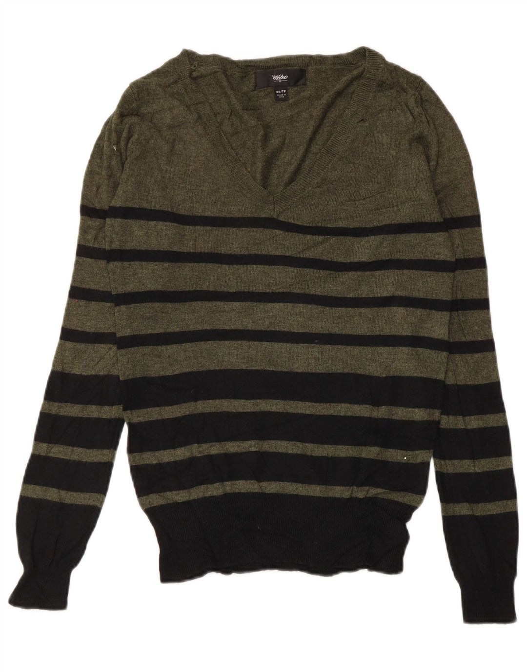 MOSSIMO ženski džemper s V-izrezom UK 6 XS kaki prugasti najlon