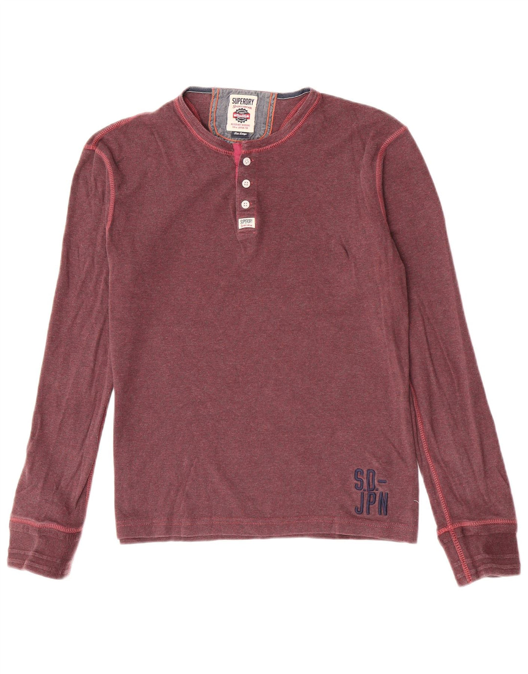 Superdry muška uska majica s dugim rukavima, veliki kestenjasti pamuk