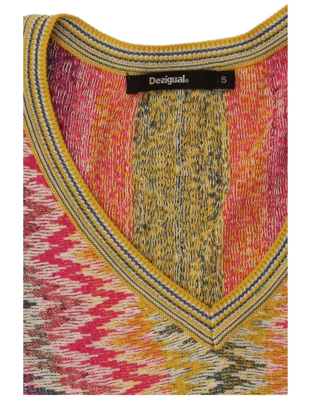 DESIGUAL Ženski džemper s V-izrezom UK 10 Mali raznobojni ševron