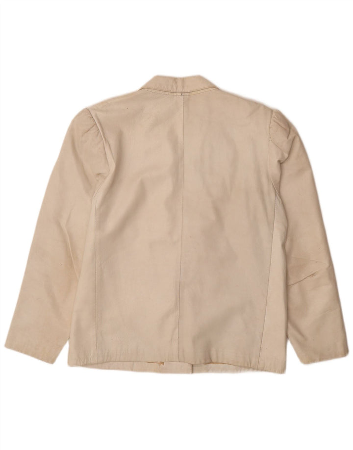 Vintage dvodijelni ženski kožni komplet suknji UK 12 srednje veličine W26 sivo bijeli