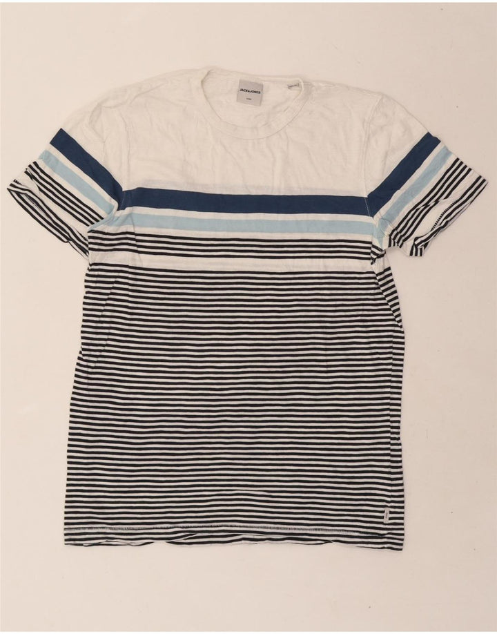 JACK & JONES Mens T-Shirt Top Medium White Striped Cotton Vintage Jack & Jones and Second-Hand Jack & Jones from Messina Hembry 