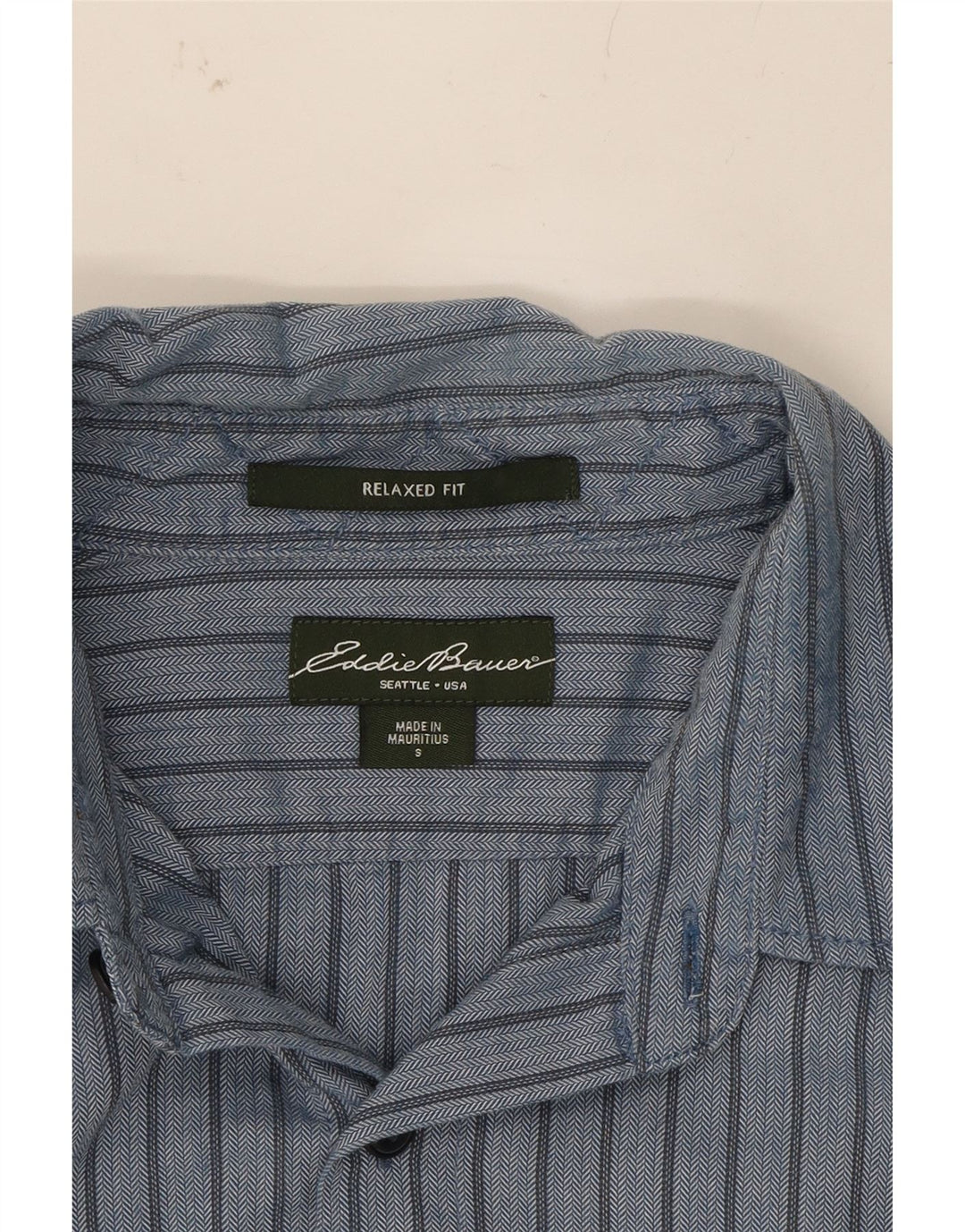 EDDIE BAUER Mens Relaxed Fit Shirt Small Blue Striped Cotton Vintage Eddie Bauer and Second-Hand Eddie Bauer from Messina Hembry 