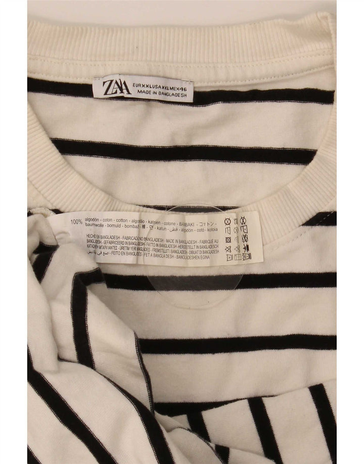 Zara muška majica dugih rukava 2XL, bijeli pamuk na pruge
