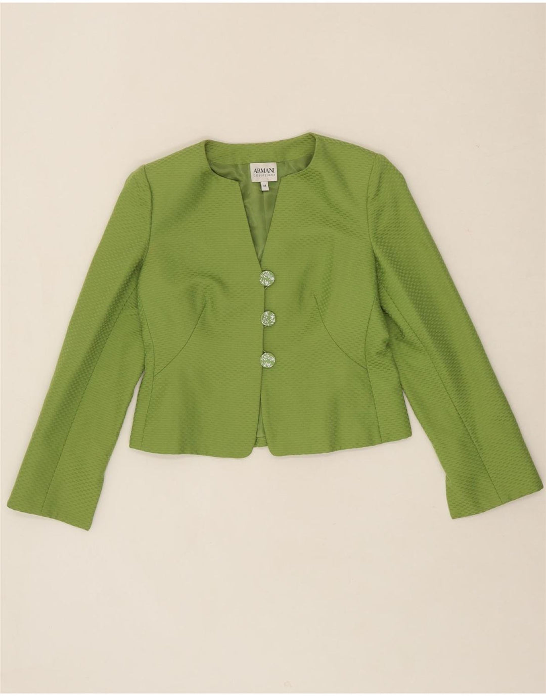 ARMANI COLLEZIONI Womens Crop 3 Button Blazer Jacket IT 44 Medium Green Vintage Armani Collezioni and Second-Hand Armani Collezioni from Messina Hembry 