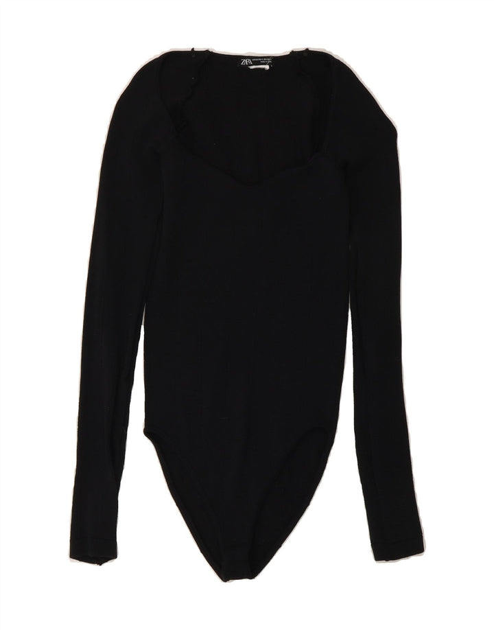 ZARA Womens Long Sleeve Bodysuit UK 4 XS Black Vintage Zara and Second-Hand Zara from Messina Hembry 