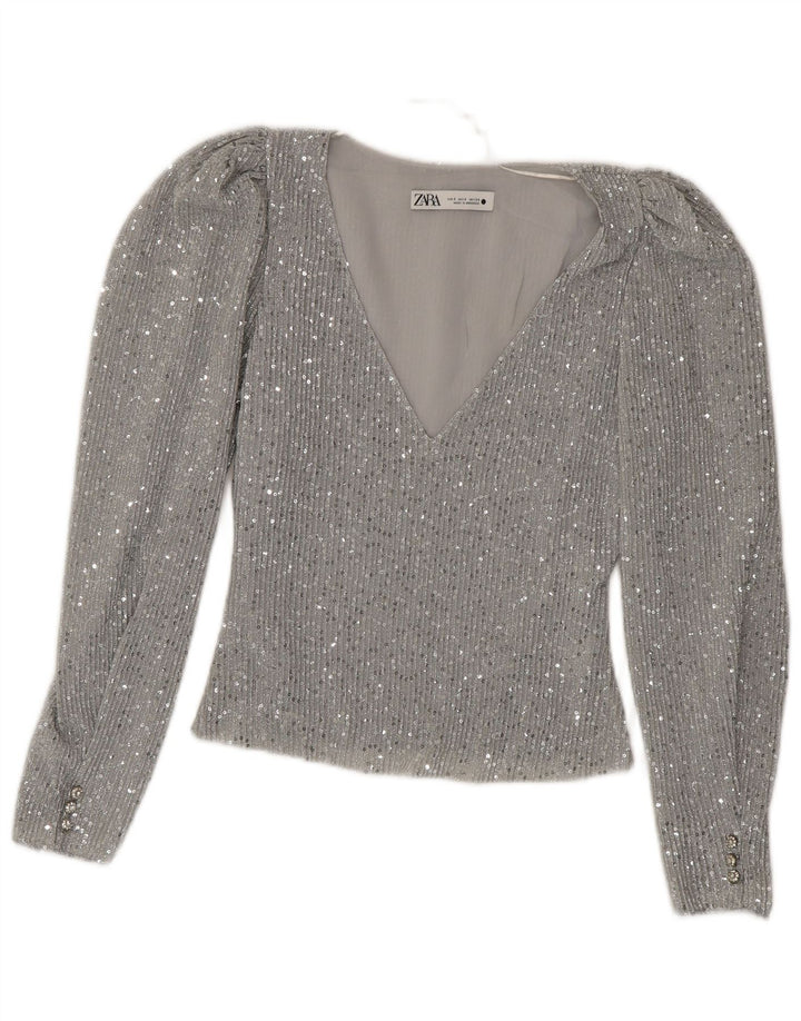 Zara ženski kratki rukav dugih rukava UK 10 Small Silver