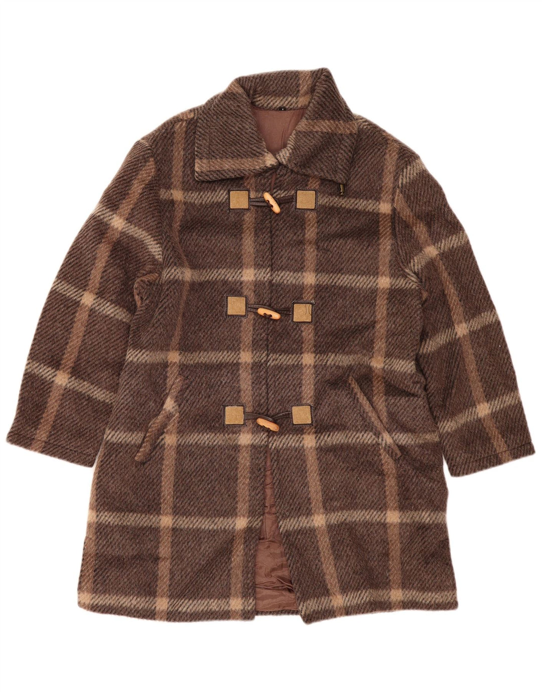 VINTAGE ženski duffle kaput US 1 XS smeđa karirana vuna