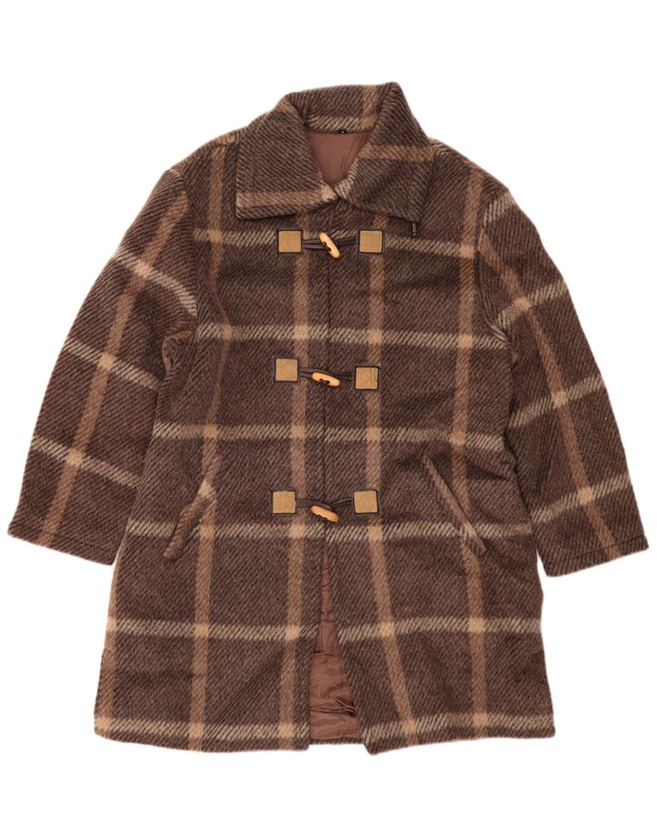 VINTAGE ženski duffle kaput US 1 XS smeđa karirana vuna