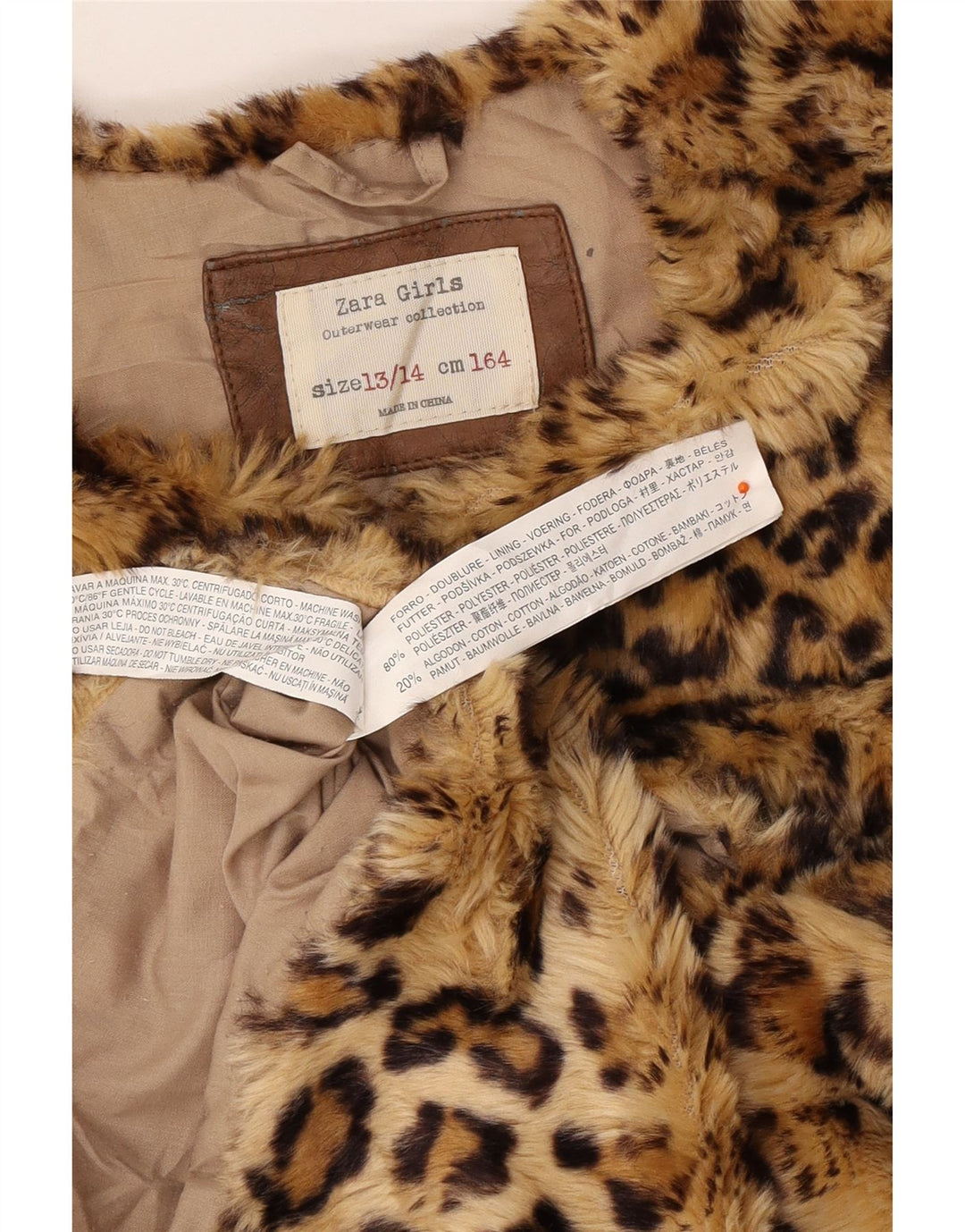 ZARA Gileta od umjetnog krzna za djevojčice 13-14 godina, poliester smeđeg životinjskog uzorka