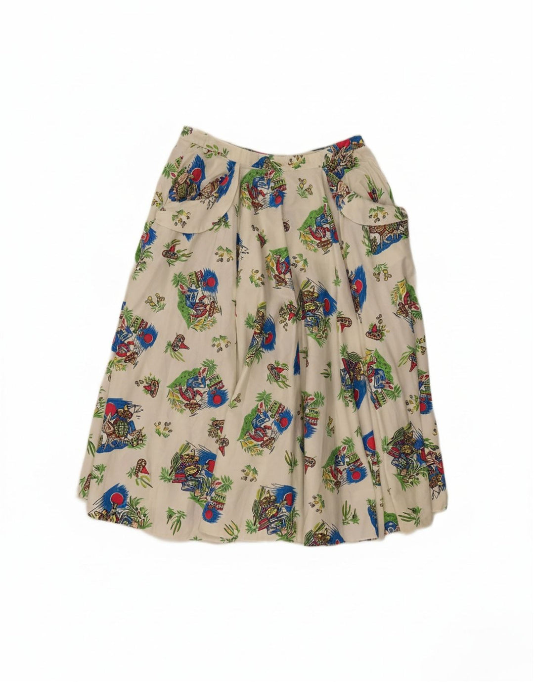 VINTAGE Womens Graphic A-Line Skirt W26 Small White