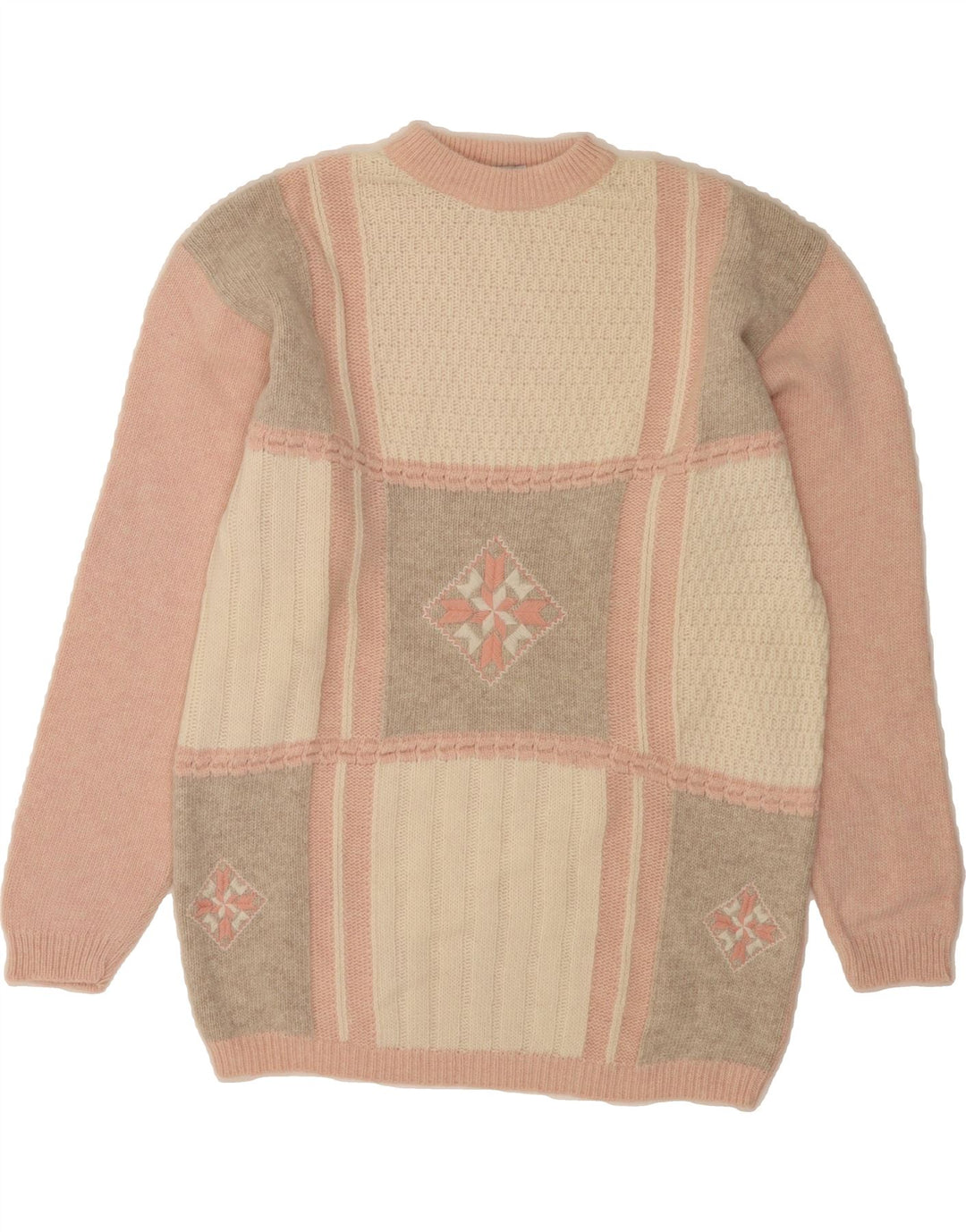 SILHOUETTE Womens Turtle Neck Jumper Sweater UK 14 Medium Pink Colourblock Vintage Silhouette and Second-Hand Silhouette from Messina Hembry 