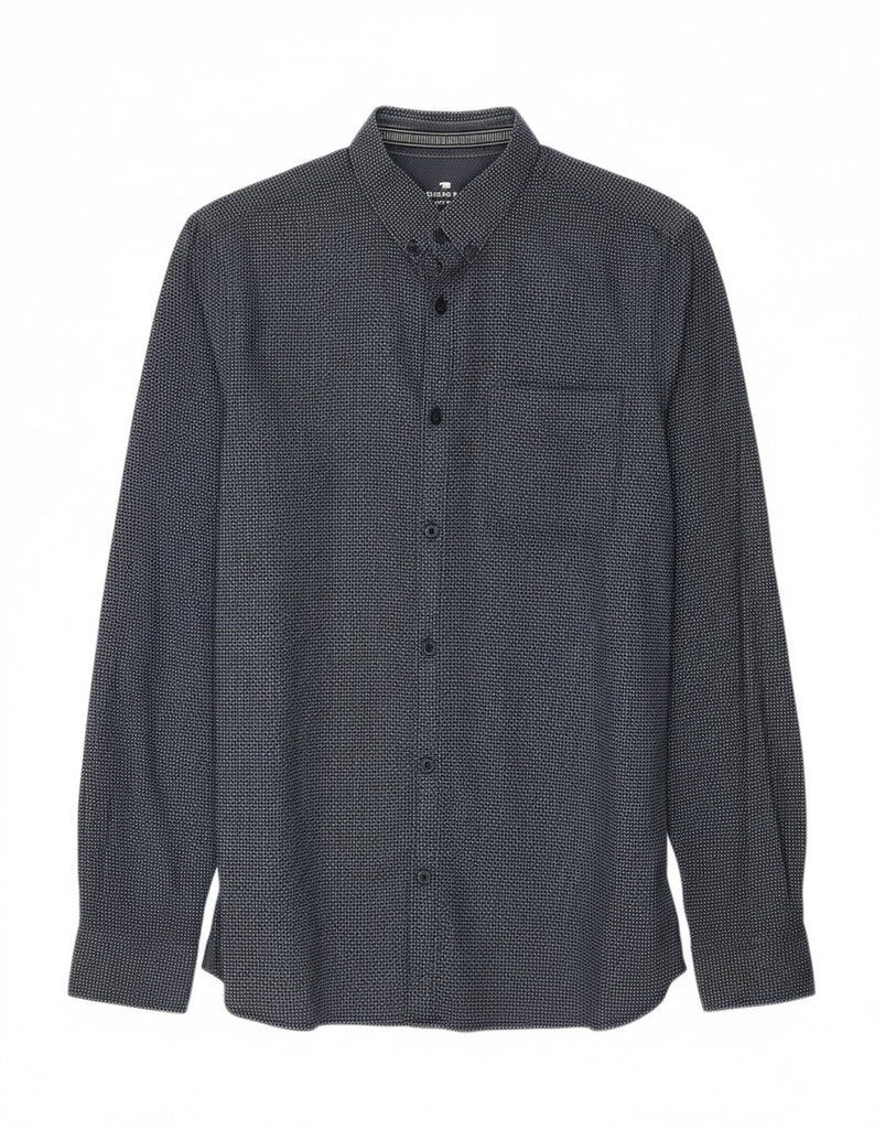 TOM TAILOR Mens Fitted Shirt Medium Navy Blue Geometric Cotton Vintage Tom Tailor and Second-Hand Tom Tailor from Messina Hembry 