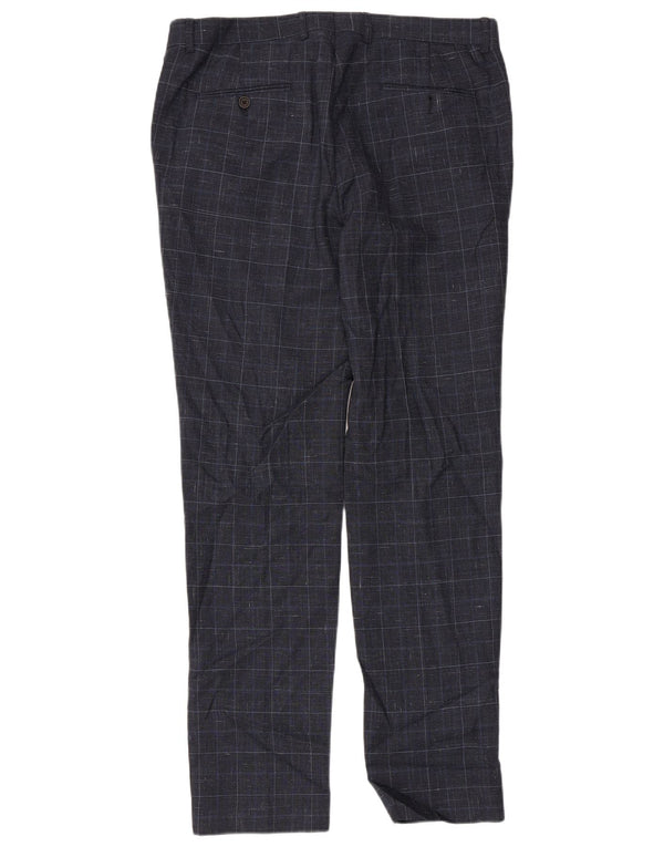 CALVIN KLEIN Mens Straight Suit Trousers W36 L32 Navy Blue Check Wool
