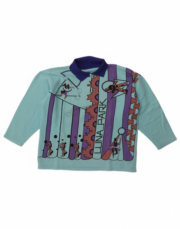 Vintage ženska majica s 3/4 rukavima prekomjerne veličine UK 14 srednje plava