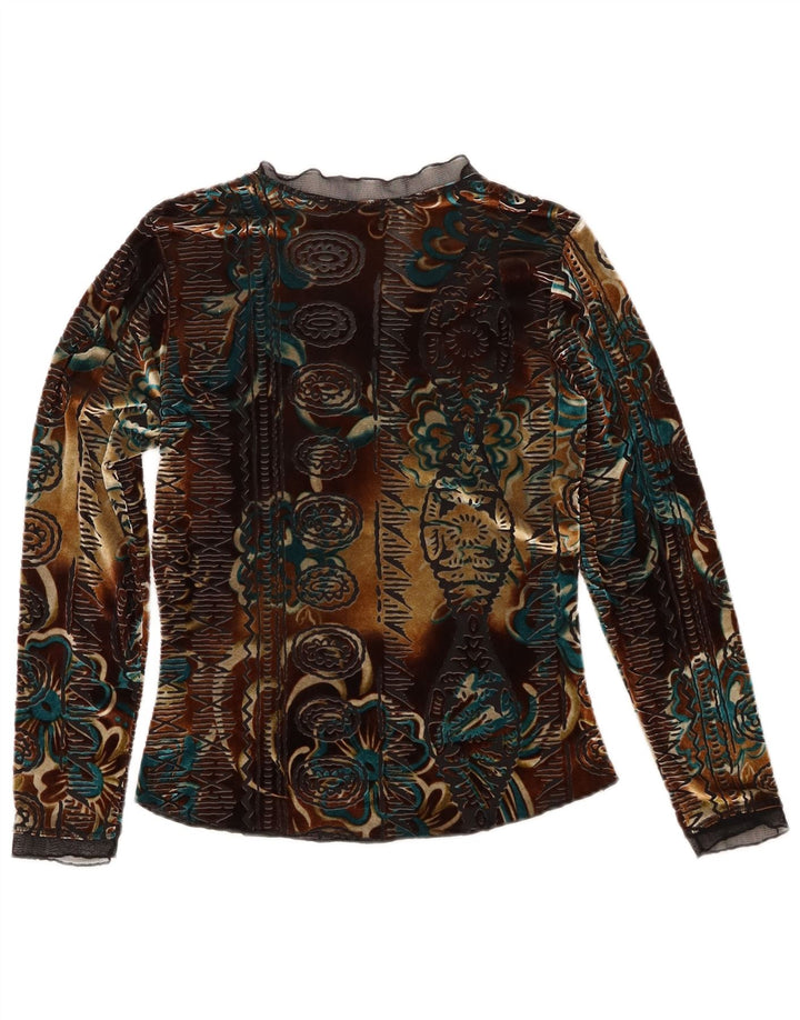 Vintage ženska majica od baršuna dugih rukava UK 6 XS Raznobojni cvjetni