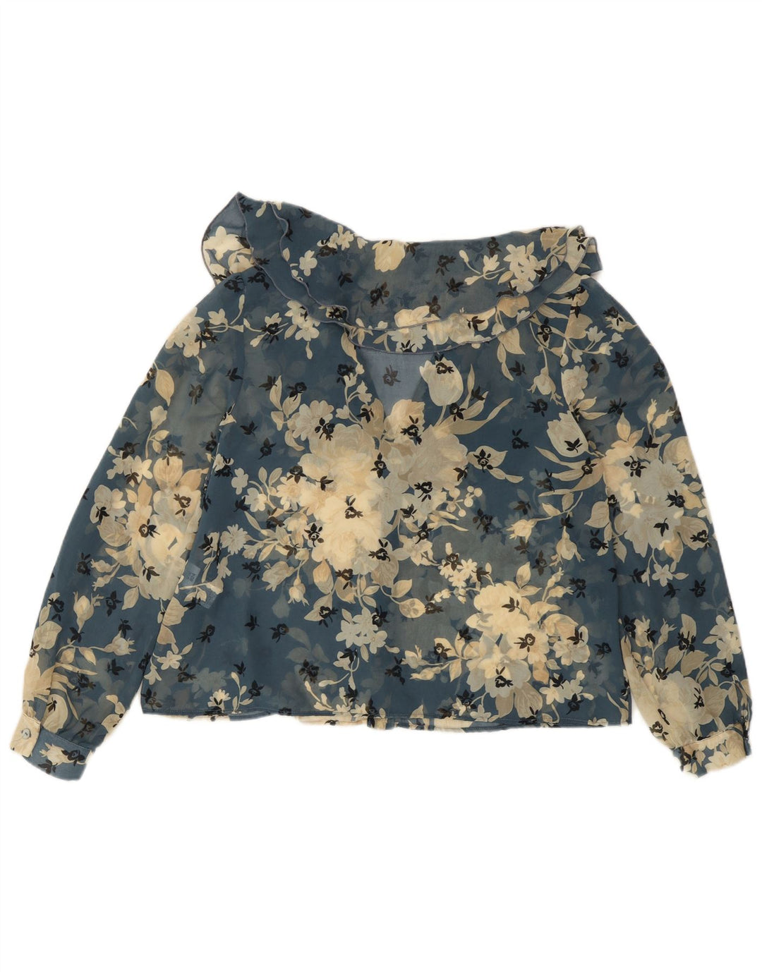 Zara ženska prozirna košulja bluza UK 10 Mali plavi cvjetni poliester