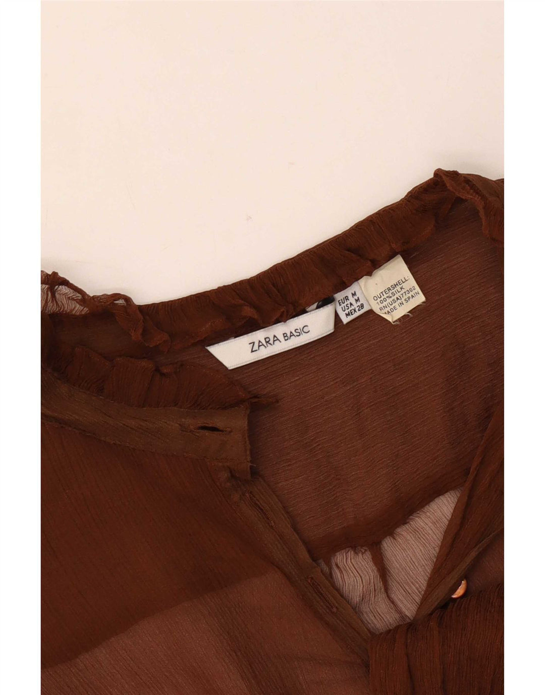 Zara ženska prozirna majica dugih rukava UK 14 srednje smeđe svile
