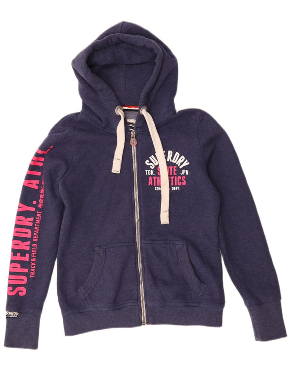 Superdry ženski džemper s kapuljačom s patentnim zatvaračem UK 14 srednje tamnoplavi pamuk