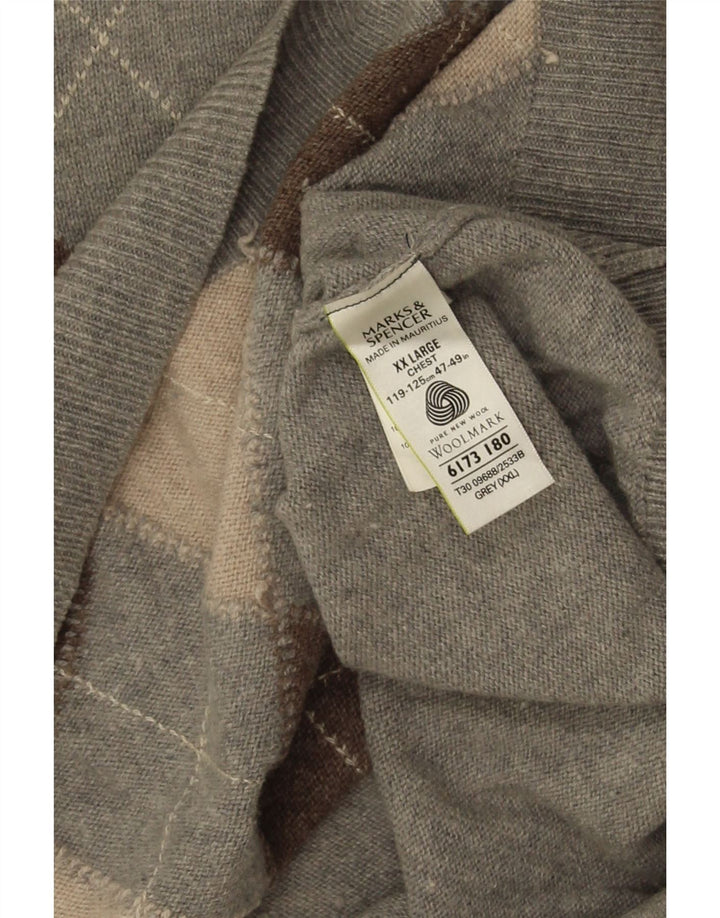 Marks & Spencer muški džemper s V-izrezom 2XL sivi Argyle/Diamond