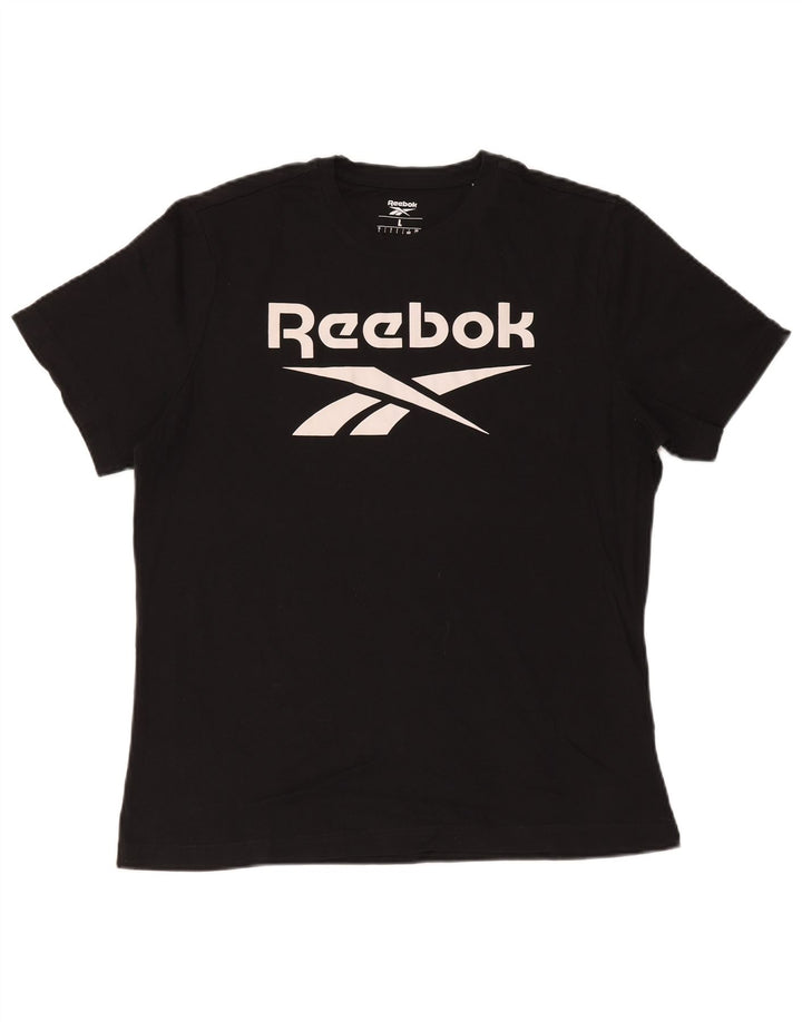 REEBOK Mens Graphic T-Shirt Top Large Black Cotton