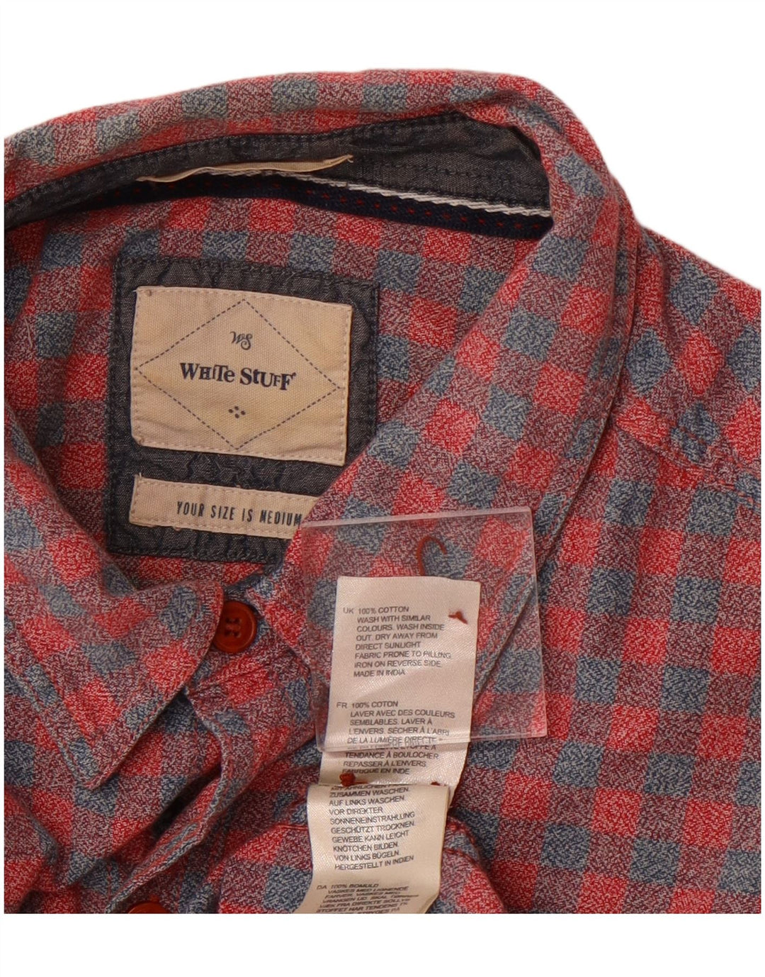 Bijela muška flanelska košulja srednje crvene boje od gingham pamuka