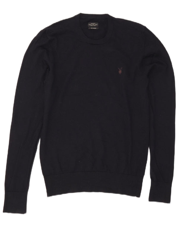 All Saints Mens Crew Neck Jumper Sweater Large Navy Blue Merino Wool