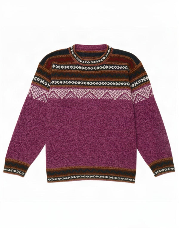 Vintage ženski džemper s okruglim izrezom UK 16 Large Purple Fair Isle