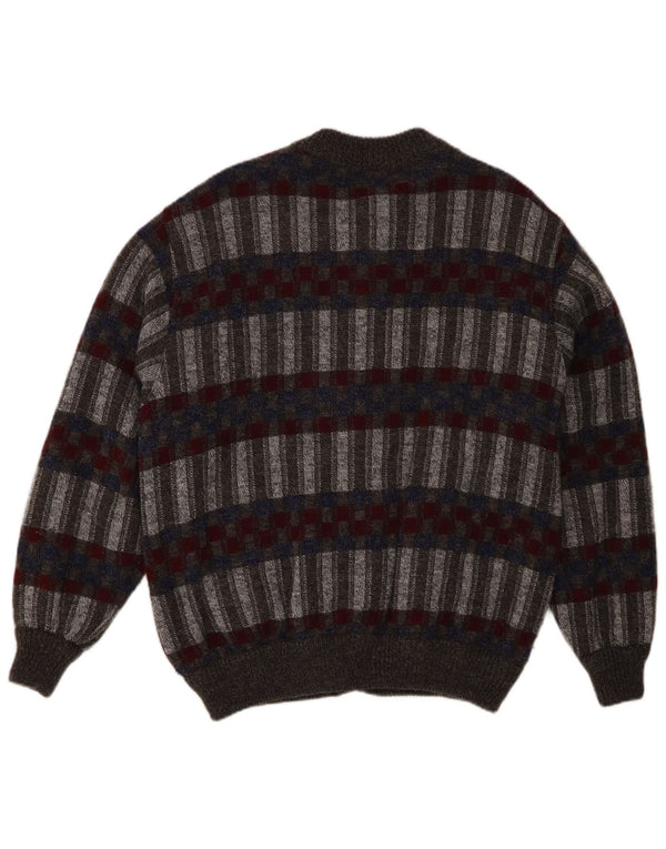 Vintage muška pletena bomber jakna UK 42 XL sivi geometrijski akril