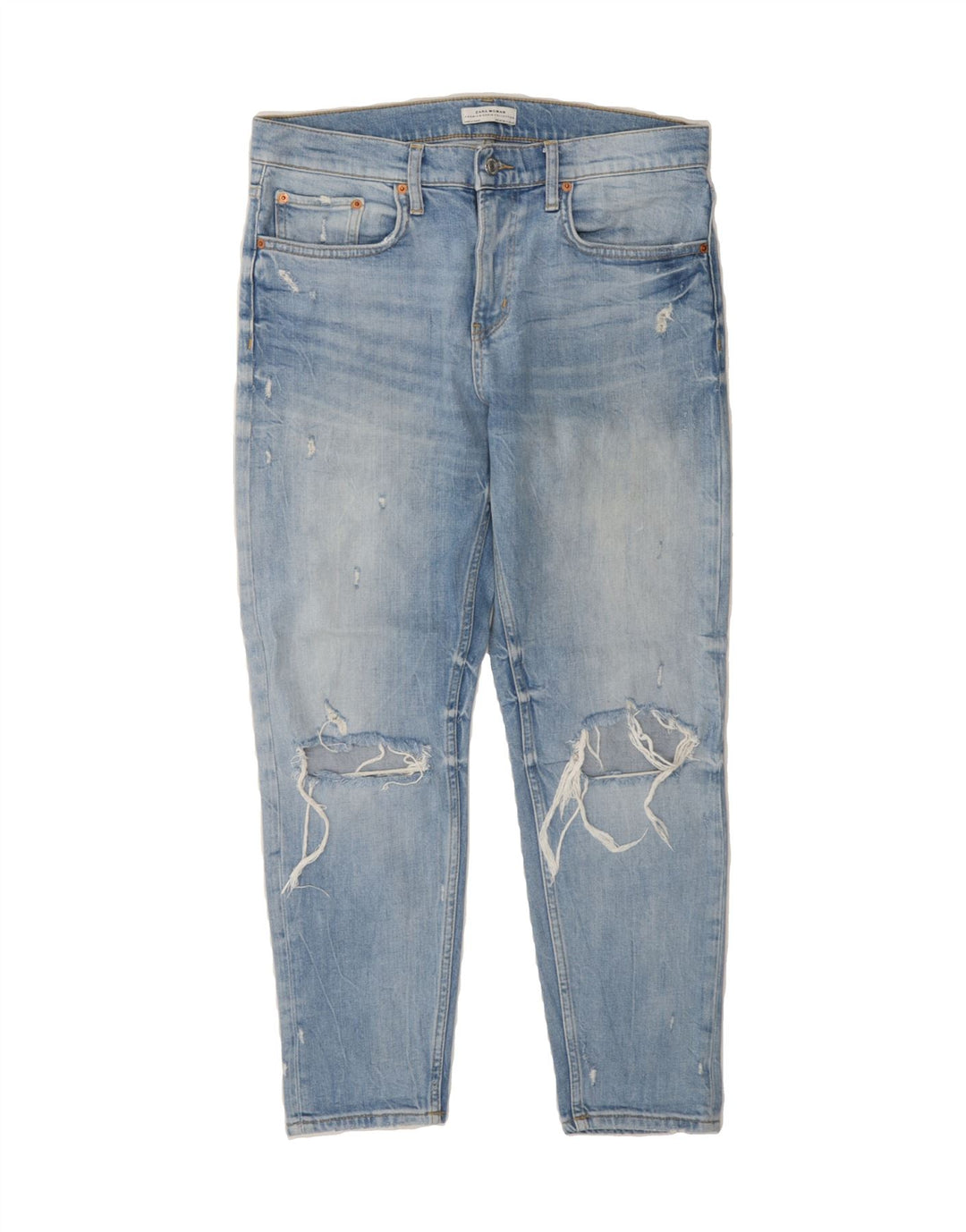 ZARA Womens Crop Distressed Slim Jeans EU 38 Small W32 L27 Blue Vintage Zara and Second-Hand Zara from Messina Hembry 