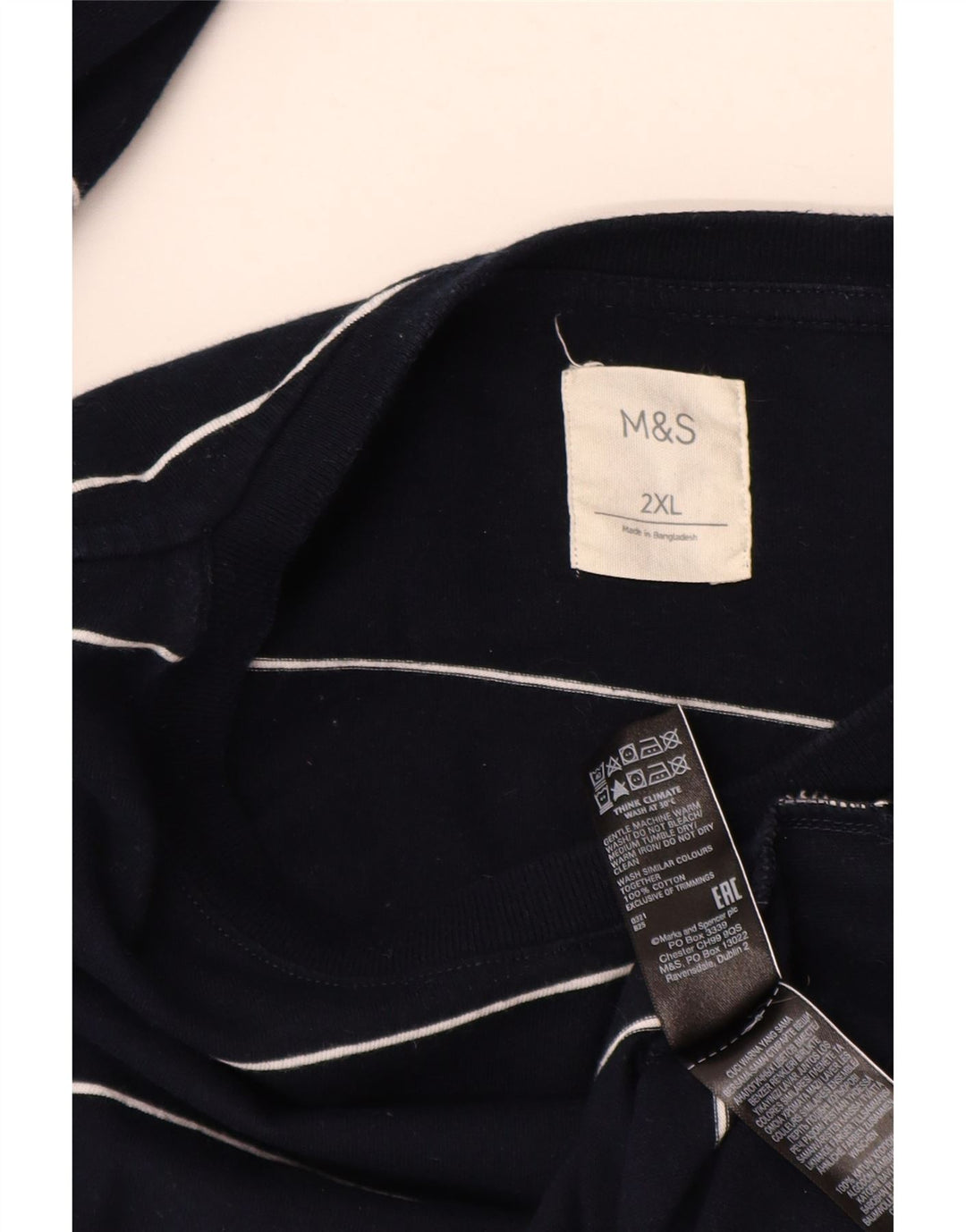 MARKS & SPENCER Muška majica dugih rukava 2XL, tamnoplavi pamuk na pruge