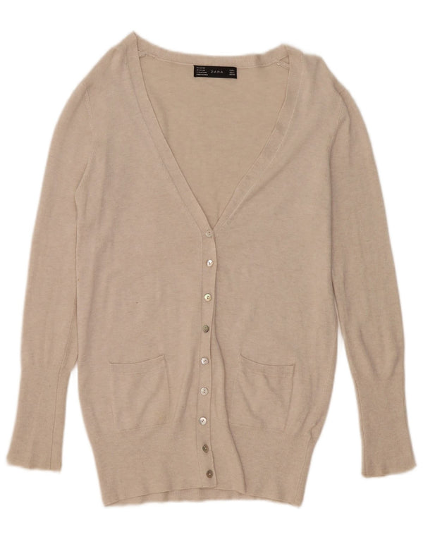 Zara ženski kardigan pulover UK 14 Large Beige Rayon