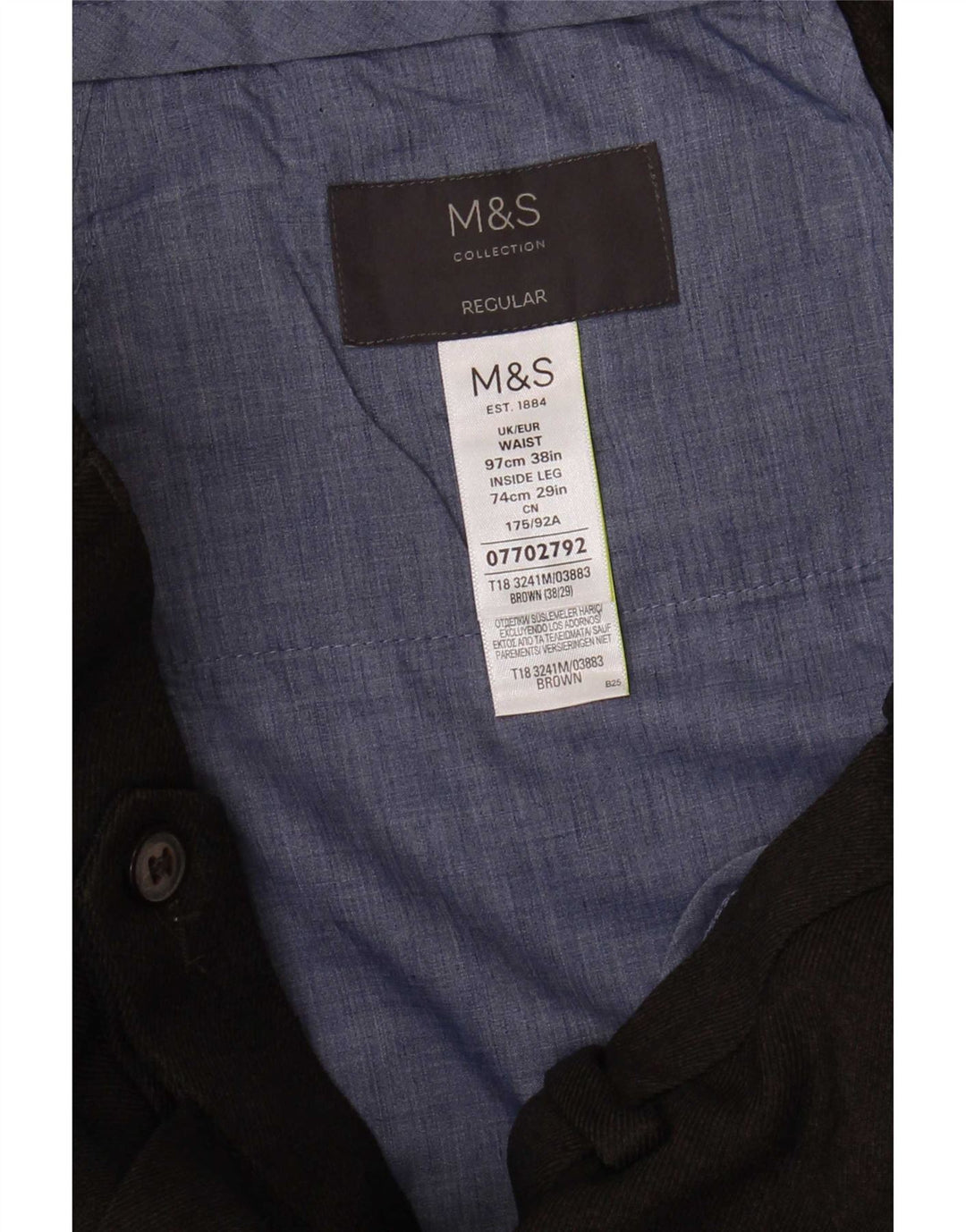 Marks & Spencer muške uobičajene hlače odijela W38 L29 smeđi poliester