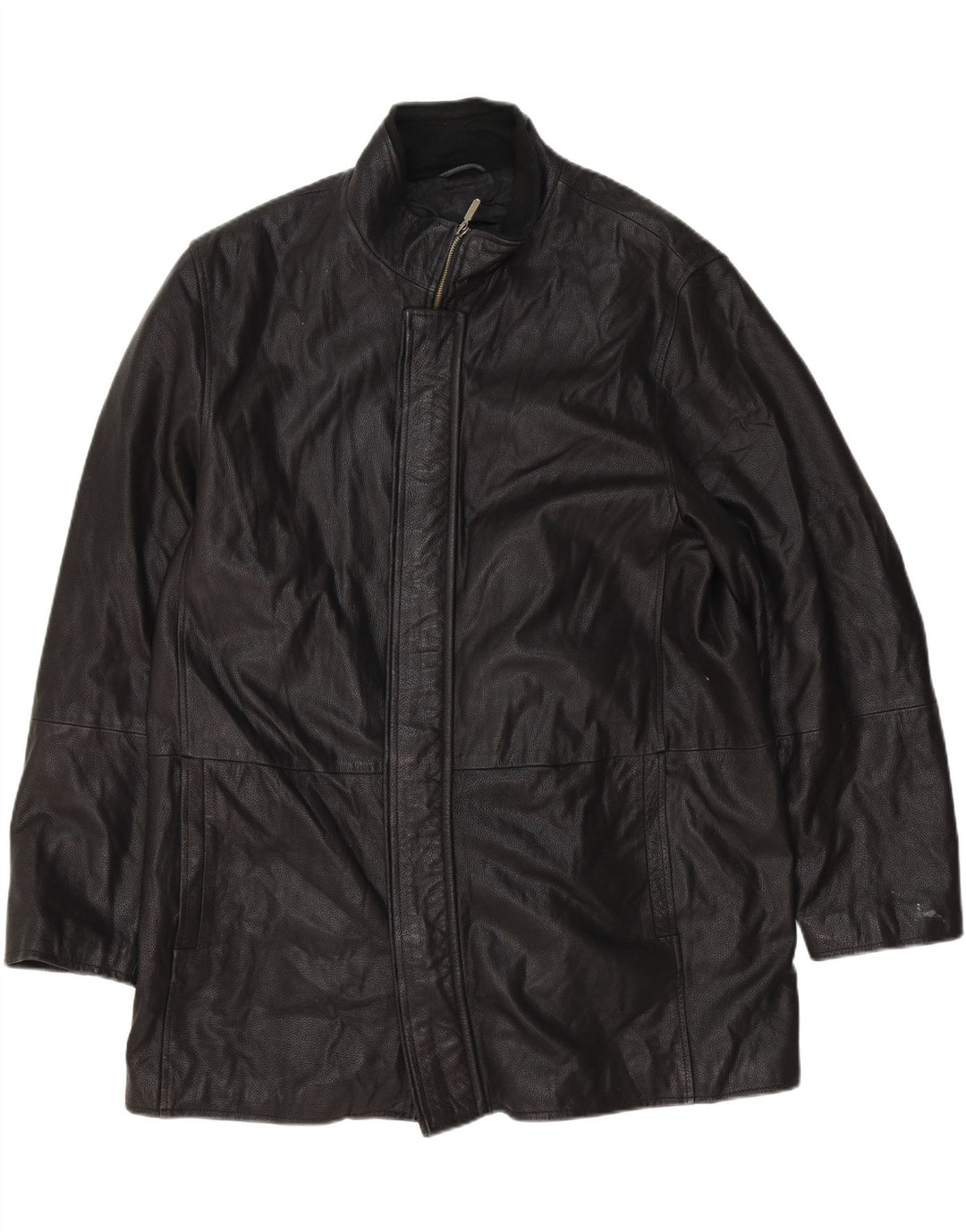 MICHEL Mens Leather Coat IT 54 2XL Black Leather