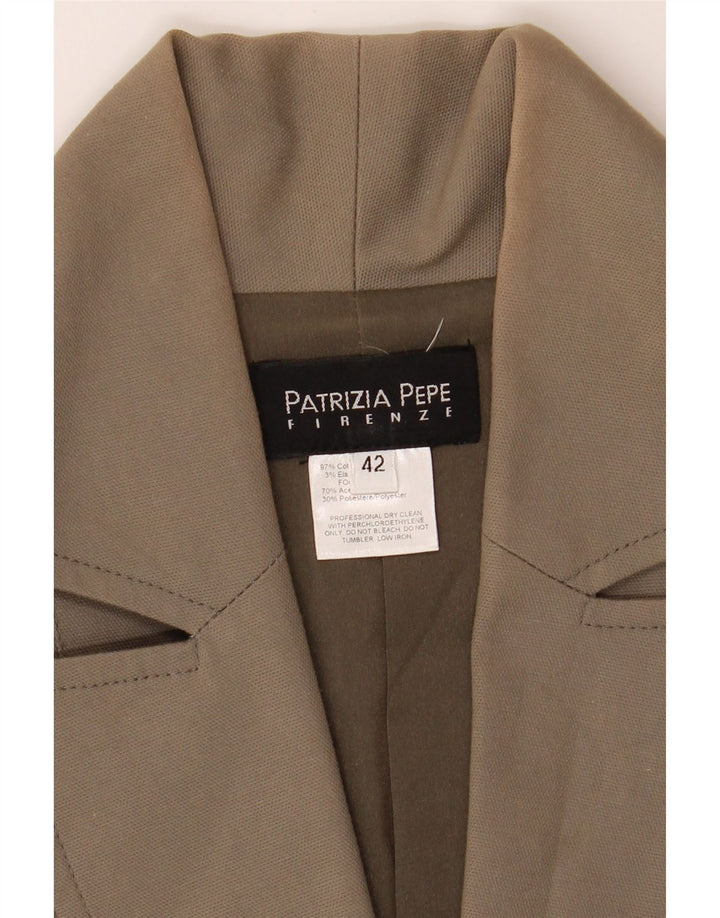 PATRIZIA PEPE Womens 2 Button Blazer Jacket IT 42 Medium Khaki Cotton Vintage Patrizia Pepe and Second-Hand Patrizia Pepe from Messina Hembry 