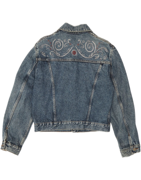 Vintage ženska crop traper jakna UK 14 Large Blue Paisley