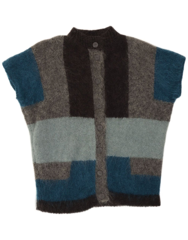 Vintage ženski kardigan džemper kratkih rukava UK 22 3XL Sivi blok boja