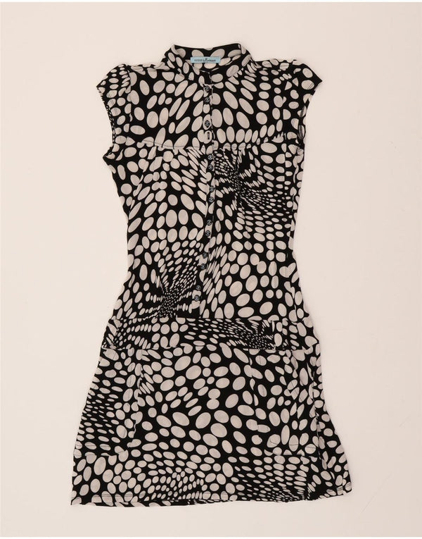 GUESS BY MARCIANO Womens Drop Waist Dress UK 12 Medium Black Spotted