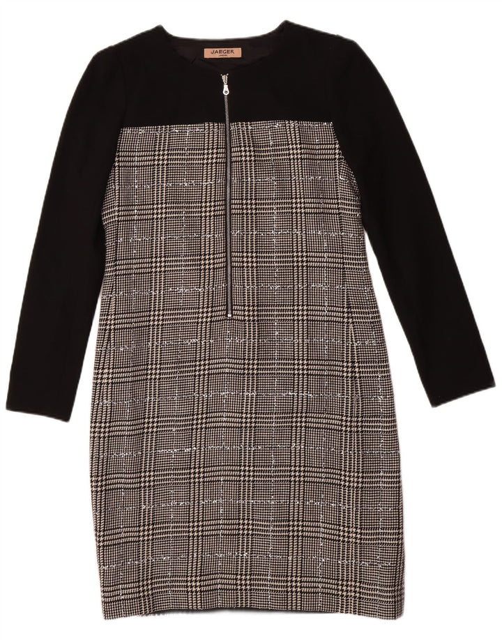 JAEGER Ženska plašt haljina dugih rukava UK 8 Mala crna vunena hrskava zuba