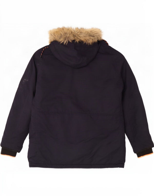 Superdry Mens Hooded Parka Jacket UK 44 2XL Navy Blue Polyester