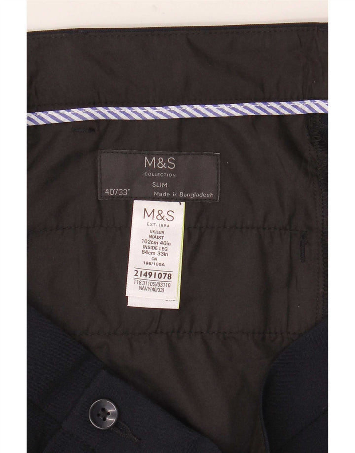 Marks & Spencer muške uske chino hlače W40 L33 tamnoplavi poliester