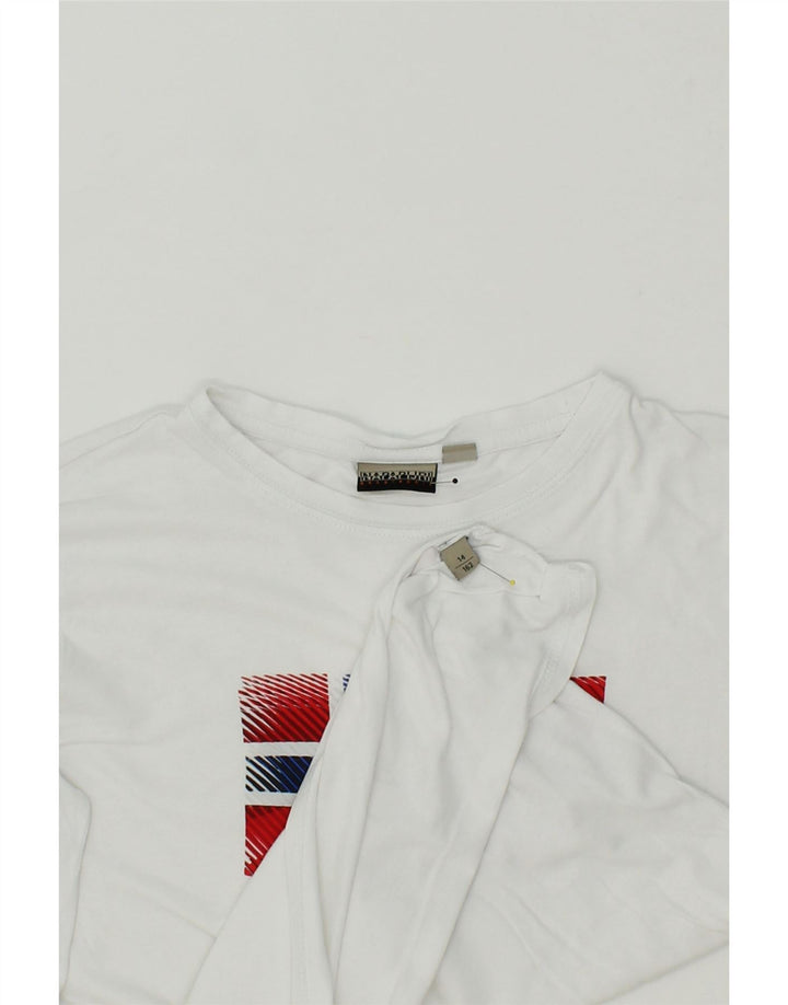 NAPAPIJRI Boys Graphic Top Long Sleeve 13-14 Years White Vintage Napapijri and Second-Hand Napapijri from Messina Hembry 