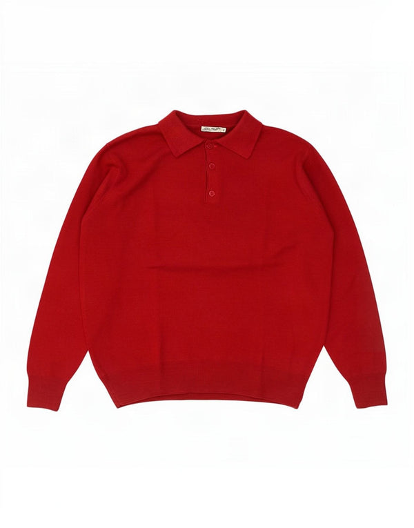 Vintage muški džemper s polo izrezom srednje crvene merino vune