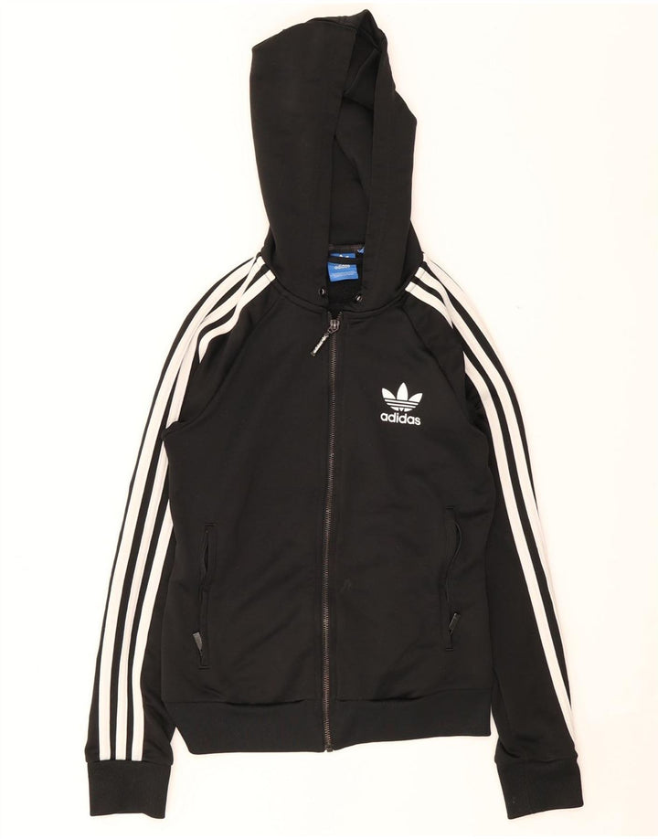 Adidas ženski pulover s kapuljačom s patentnim zatvaračem UK 8 mali crni poliester