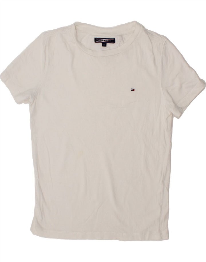 TOMMY HILFIGER Boys T-Shirt Top 7-8 Years White Vintage Tommy Hilfiger and Second-Hand Tommy Hilfiger from Messina Hembry 