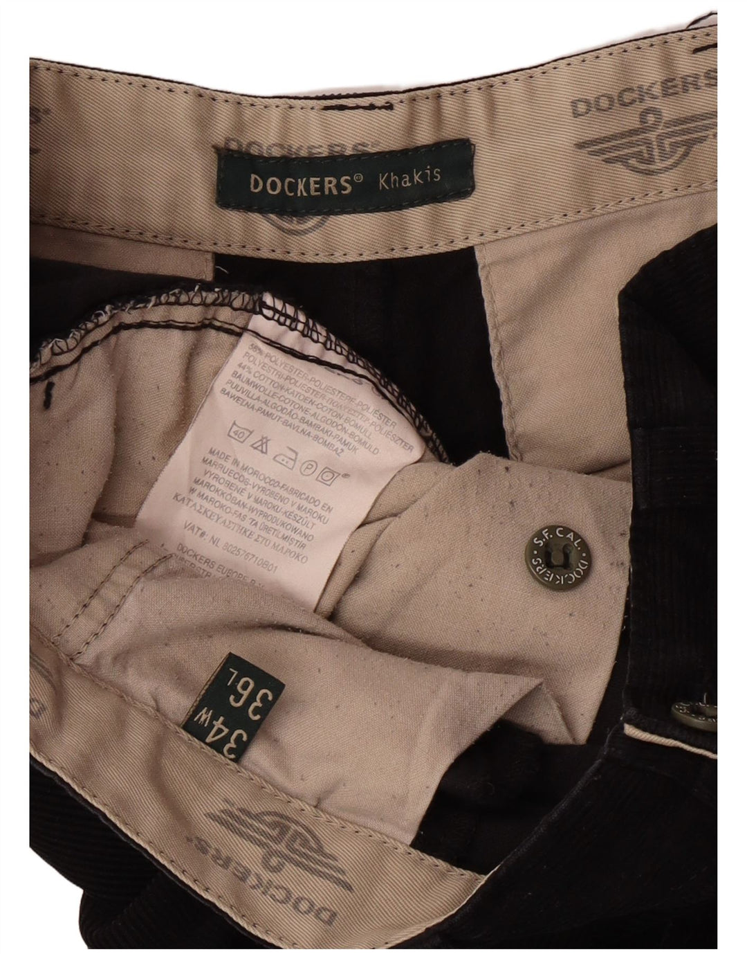 Dockers muške kaki ravne hlače od samta W34 L32 crne klasične